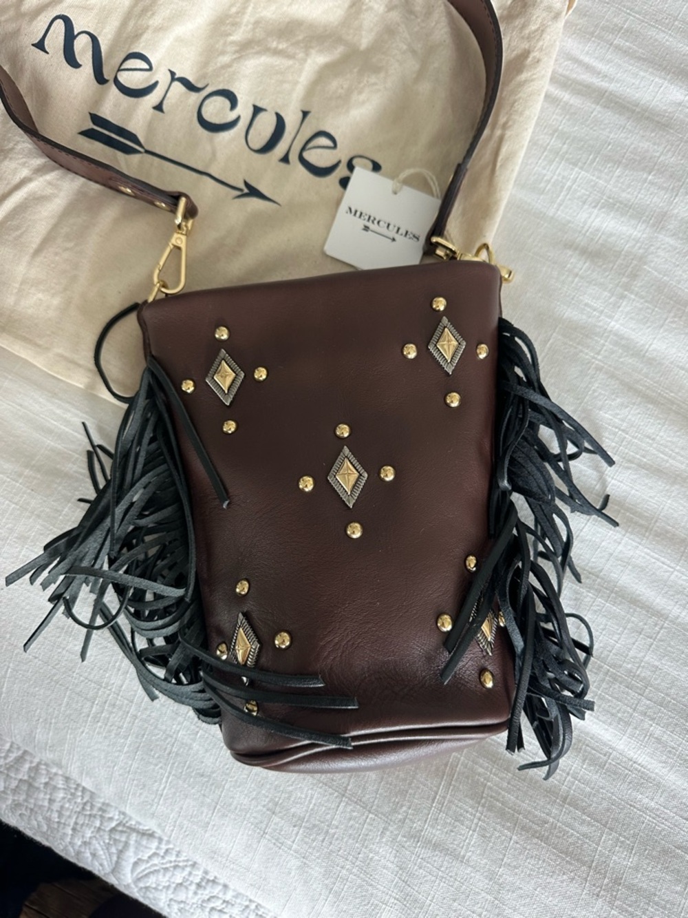 Brown Studded Fringe Crossbody Bag - Picture 2 of 4